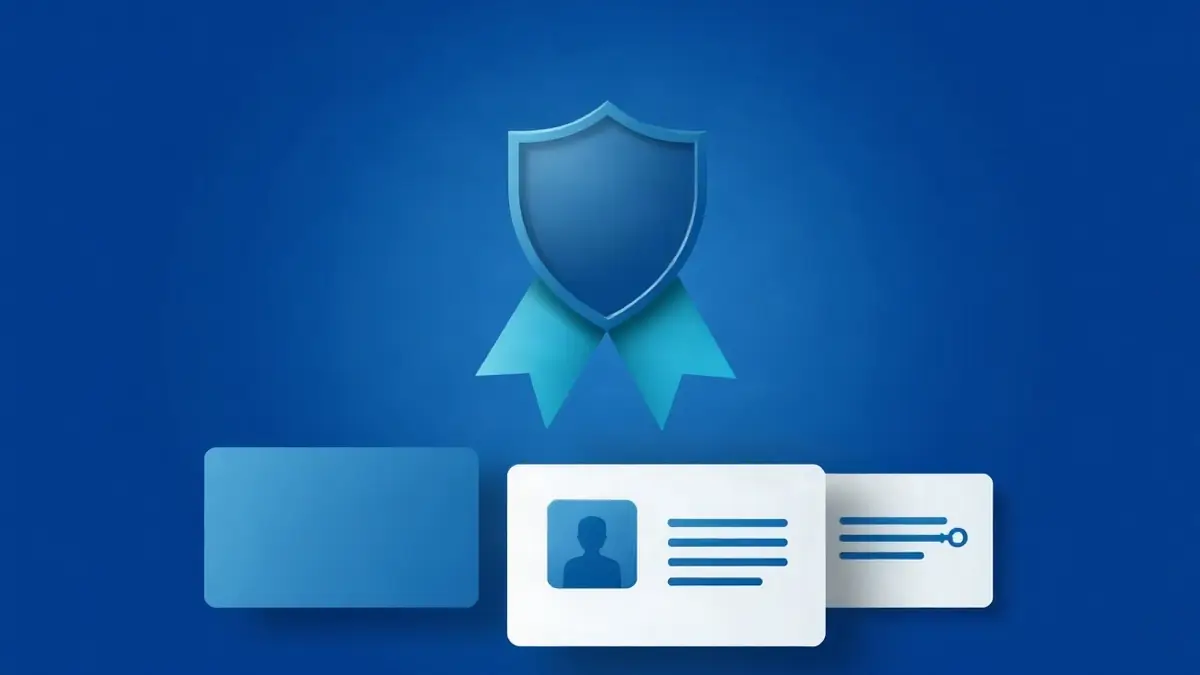 شارة توثيق على ختم شريطي فوق بطاقة حساب